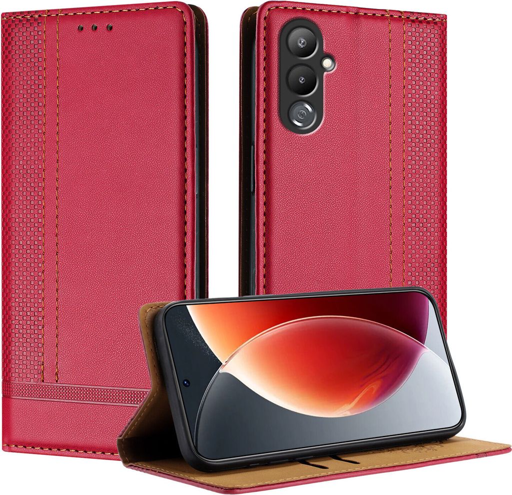 Handyhülle für Tecno Pova 4 Leder Flip Klappbare Schutzhülle mit Standfunktion Rot