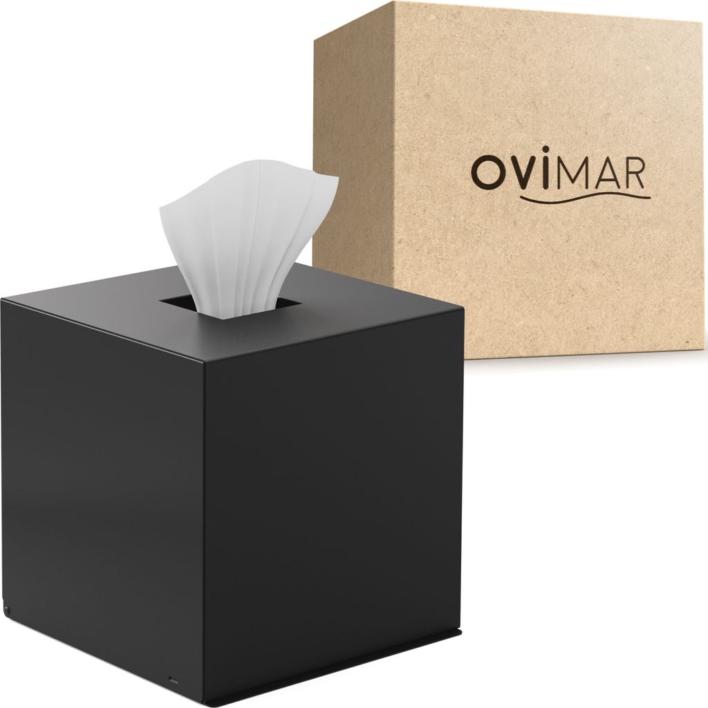 ovimar quadratische Kosmetiktücher Box Teksmona | Edelstahl | schwarz matt | Perfekter Taschentuch-, Papierhandtuch- oder Kosmetiktuchspender | in...