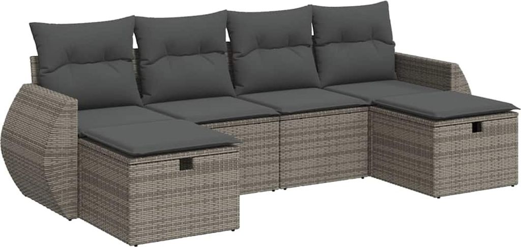 vidaXL 6-tlg. Garten-Sofagarnitur mit Kissen Grau Poly Rattan