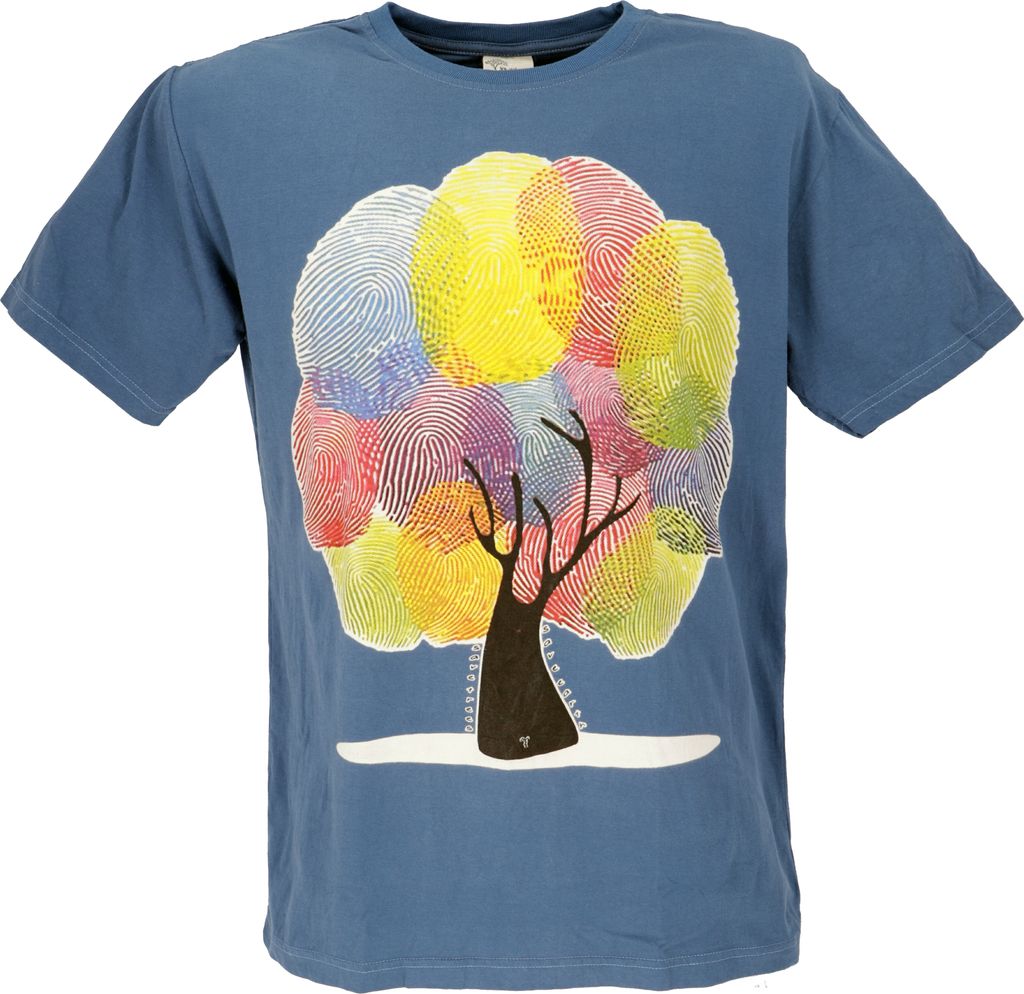 Retro T-Shirt, Tree Save Earth T-Shirt - Finger Print/blau, Herren, Baumwolle, Größe: XXL