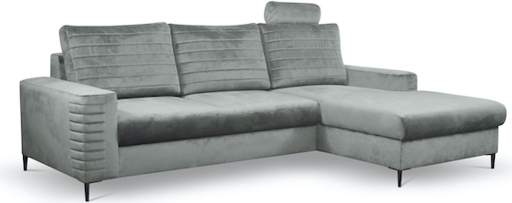 Ecksofa "Collin" Eckcouch Sofa Schlaffunktion grau / Füße Gold Recamiere rechts