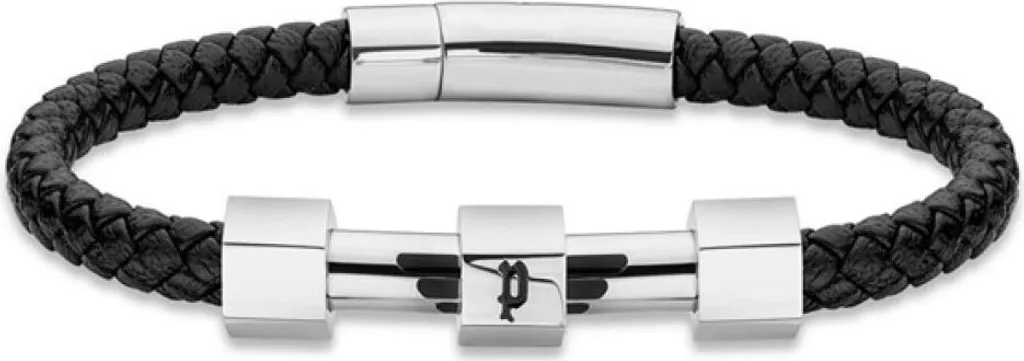 Bracciale Moderno Uomo Pelle Nera 21cm PEAGB211962 | Design Elegante