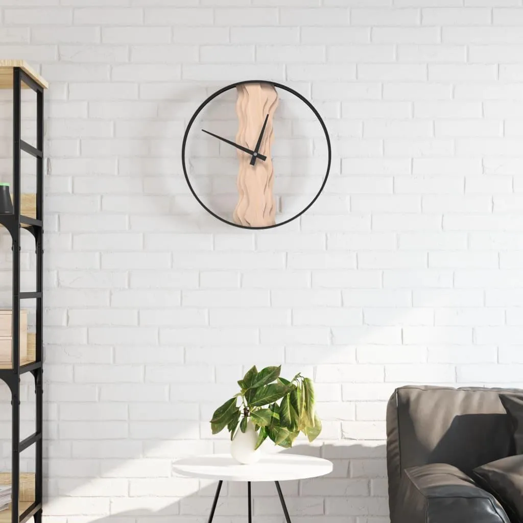 vidaXL Horloge murale brune Ø35 cm en fer et bois de chêne massif - 2