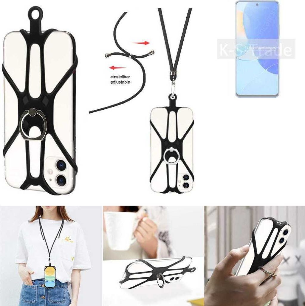K-S-Trade 3in1 Handykette Handyband Handykordel Halsband Smartphone-Ring Handy-Ring kompatibel mit Huawei nova 9 SE Fingerhalterung Handyring