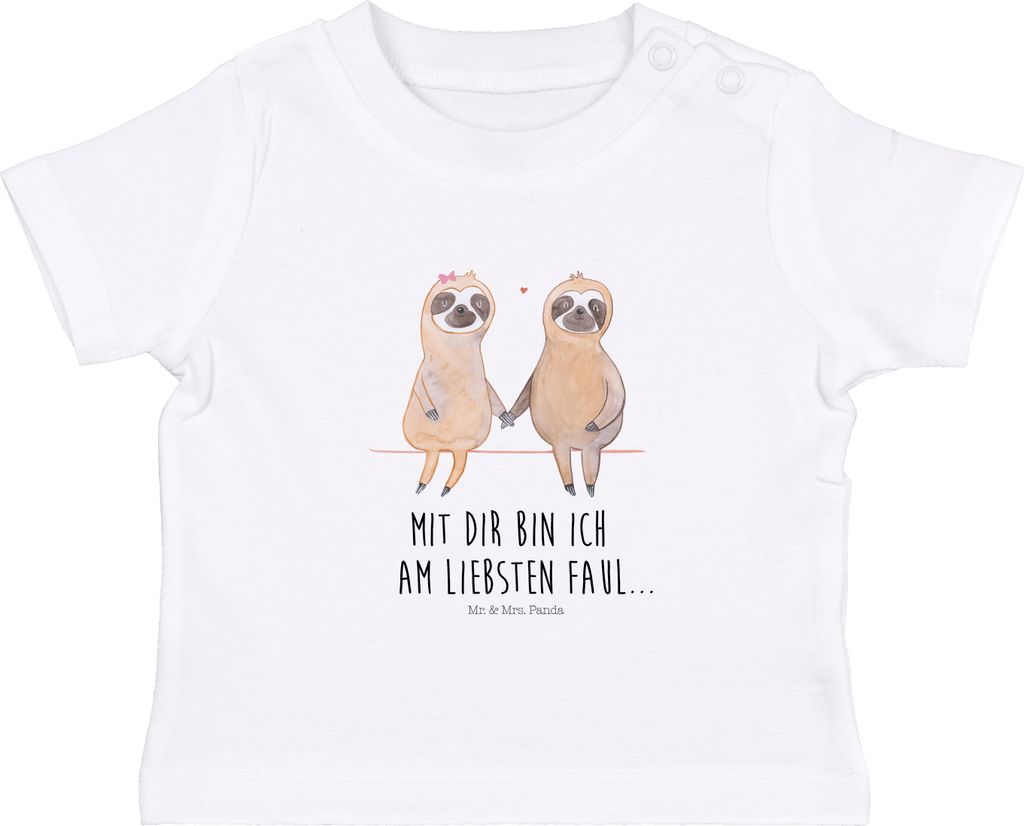 Mr. & Mrs. Panda Organic Baby Shirt Faultier Pärchen 0. - 6. Monat - Weiß - Geschenk, Kinder Oberteil, Liebe, Babyshirt, Faulenzen, Kleinkind T-S...