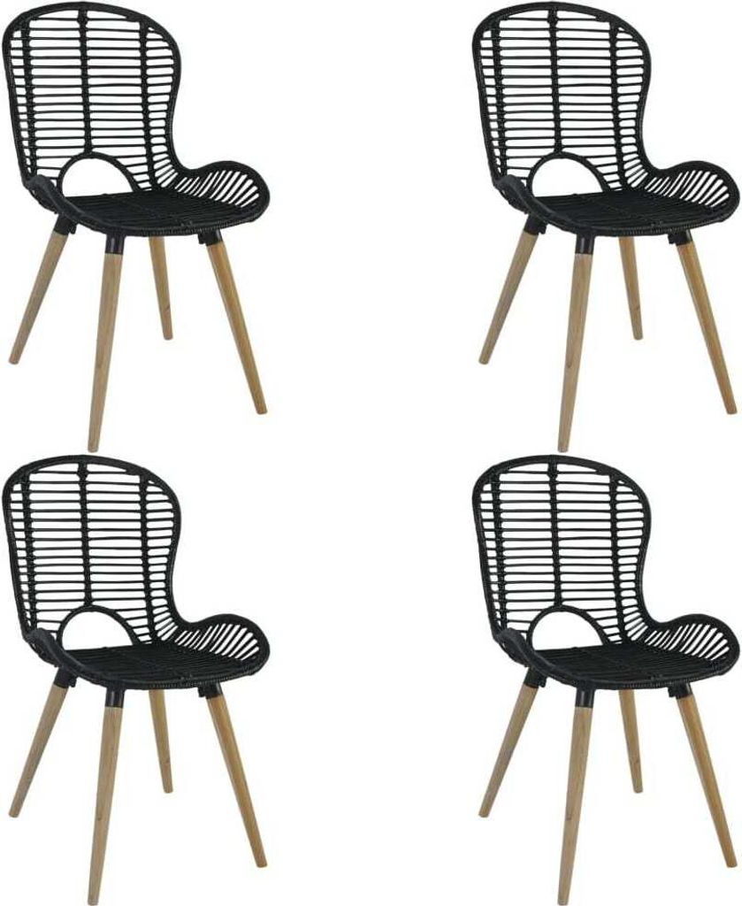 Esszimmerstühle 4 Stk. Schwarz Natur Rattan