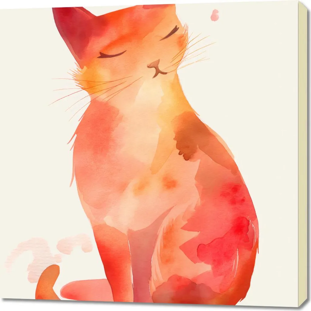 Décoration Murale Chat Aquarelle 90x90 - Idéal pour Salon ou Chambre
