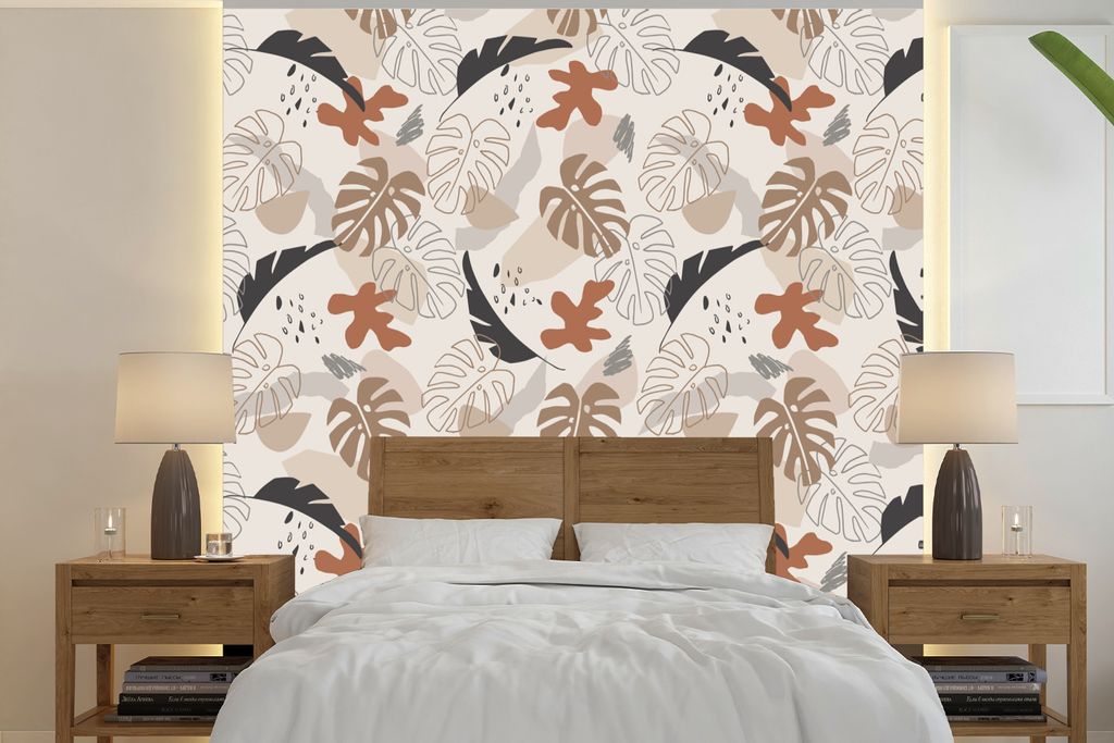 MuchoWow Fototapete für Wohnzimmer oder Schlafzimmer Wandtapete Vinyl Motivtapete Sommer - Blätter - Abstrakt - 240x240 cm - Schlafzimmer-Tapete