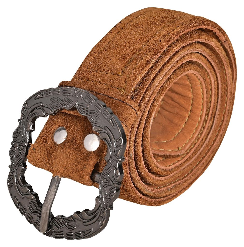 Vorderansicht des traditionellen Herrengürtels in Kastanienbraun aus edlem Premium-Rindsleder mit traditioneller Metallschnalle. Meisterhaft in Deutschland gefertigt für zeitlosen Stil und hohen Tragekomfort.