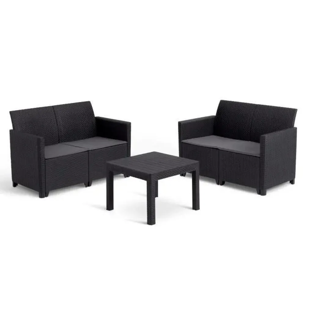 Salon de Jardin 4 Personnes Keter Marie Noir en Rotin Synthétique Chic