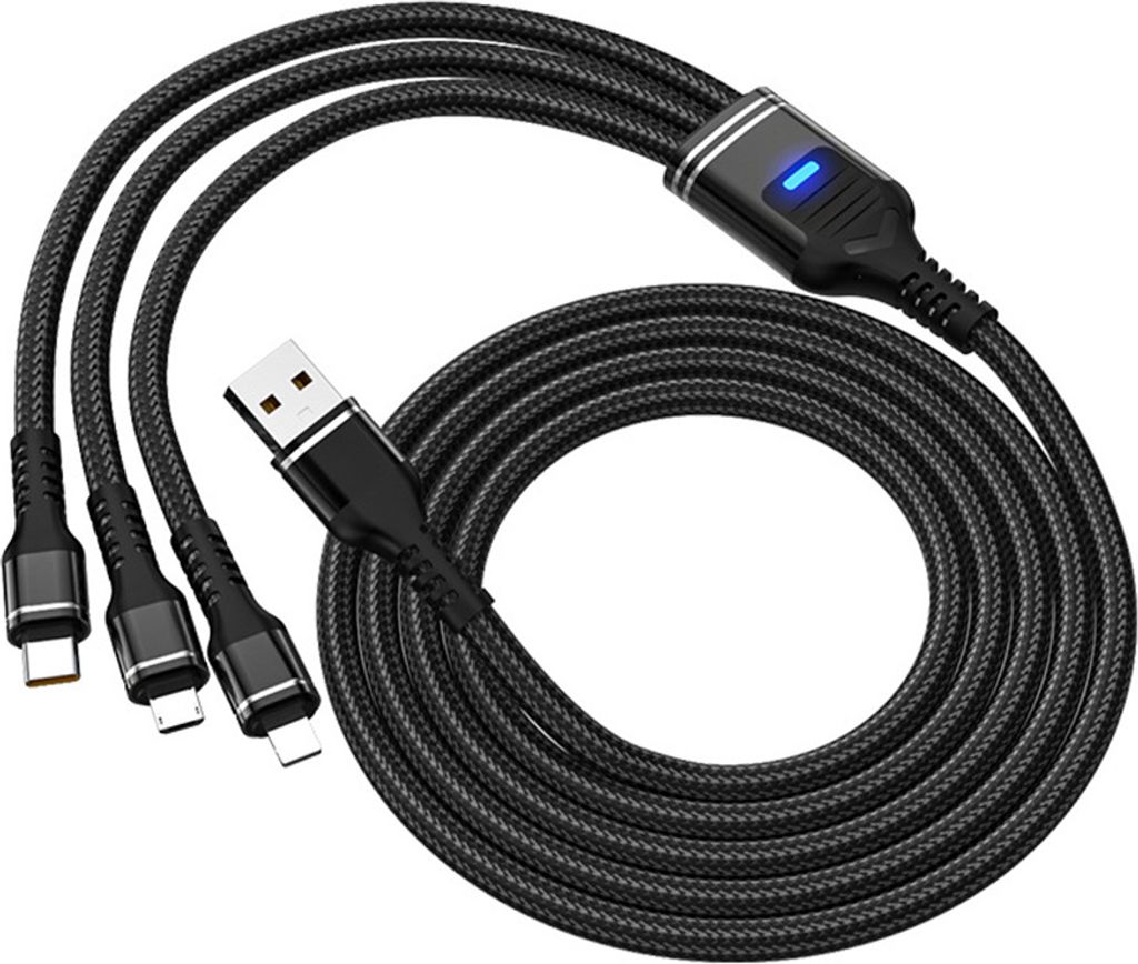 3-in-1 100w Super Fast Charging Cable 6a Geflochtene erweiterte Daten kompatibel für Ios Android Type-c Tricolor