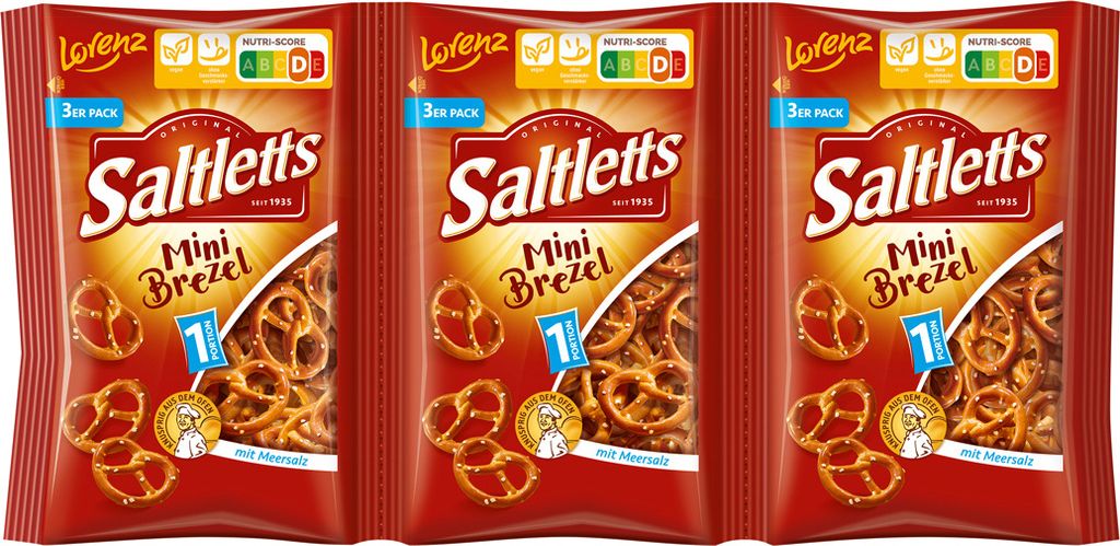 Lorenz Mini Laugengebäck Brezel mit Meersalz Kettenbeutel 3x40g
