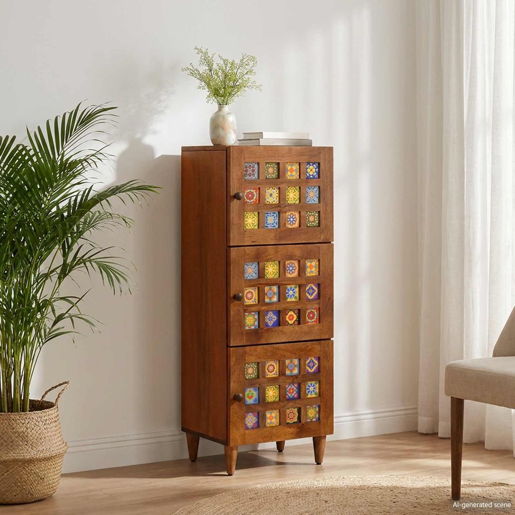 vidaXL Buffet haut avec porte Noyer 40 x 33 x 110 cm Bois Image du produit 