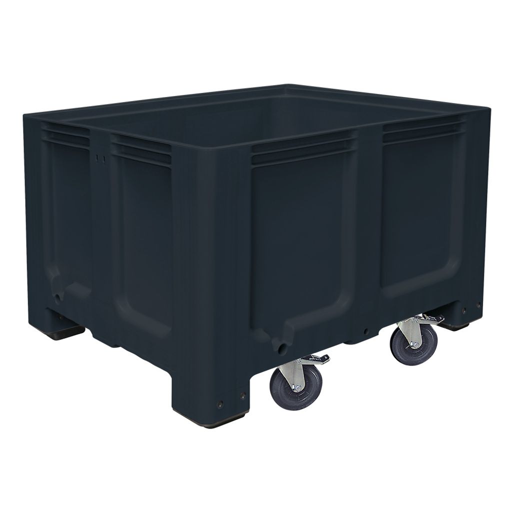 Palettenbox mit 4 Lenkrollen, 2 Feststellbremsen, LxBxH 1200 x 1000 x 835 mm, lebensmittelecht, anthrazit