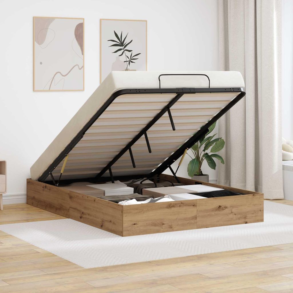 "Schlussverkauf" Einzelbett 1 PLACE - Ottoman Bettgestell einzel - Artisan-Eiche 135x190 cm Holzwerkstoff C1594