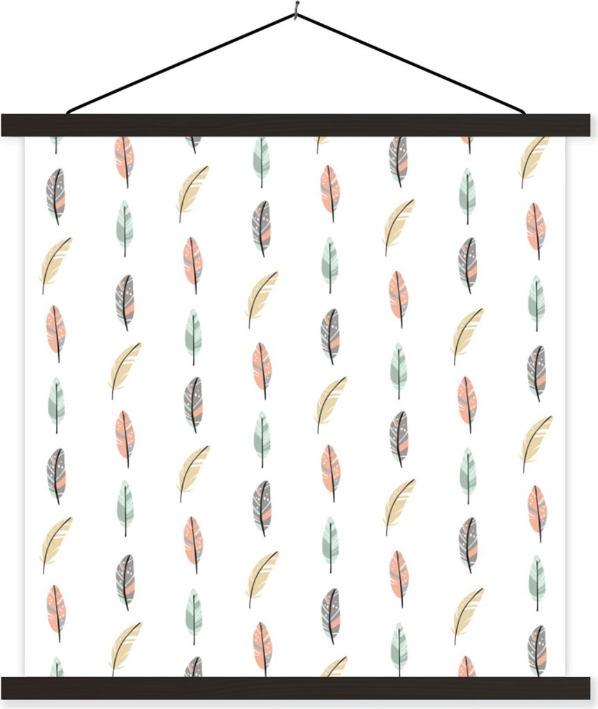 MuchoWow Textilposter Federn - Muster - Pastell 40x40 cm mit schwarzem Rahmen - Fotos
