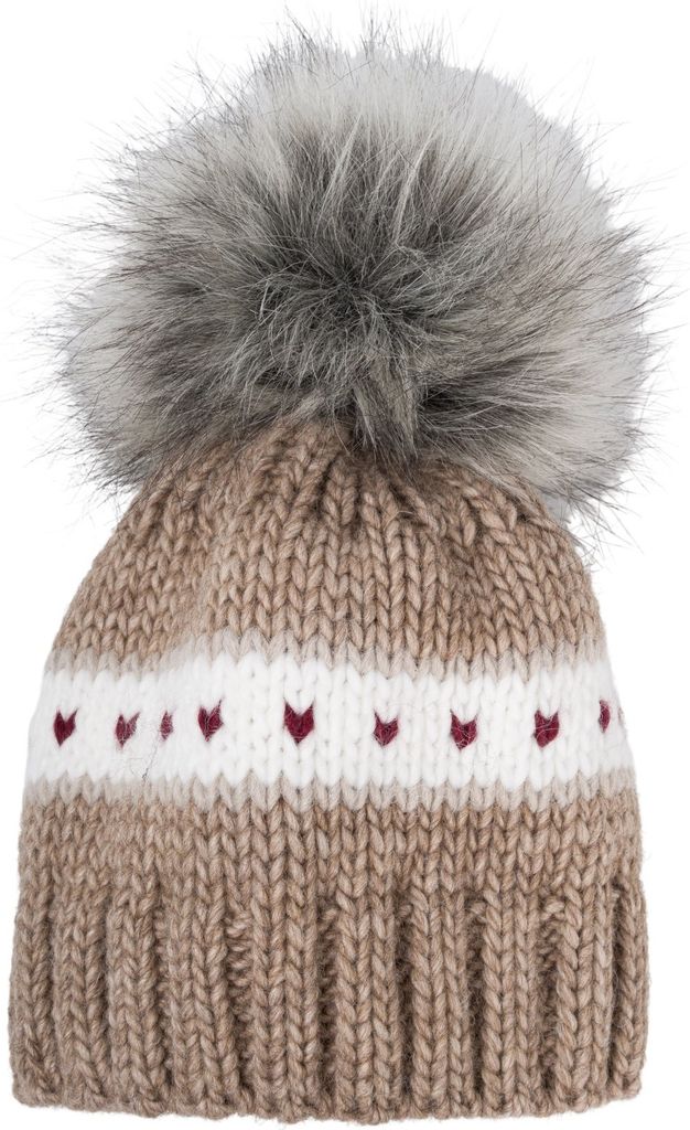 styleBREAKER Kinder Strick Bommelmütze mit Herzmuster und Thermo Fleece Futter, Winter Fellbommel Mütze, 3-5 Jahre 04024209