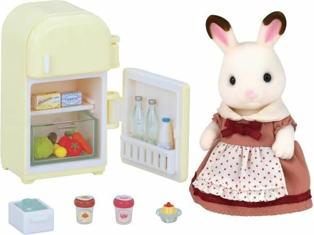 Set Cuisine Sylvanian Maman Lapin Chocolat : Réfrigérateur et Plats