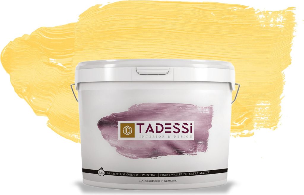 TADESSI Color Vista Wandfarbe Gelb - Sonnengelb - Matte Dispersionsfarbe - Hochwertige Innenfarbe für Wand und Decke - 5 Liter Gebinde