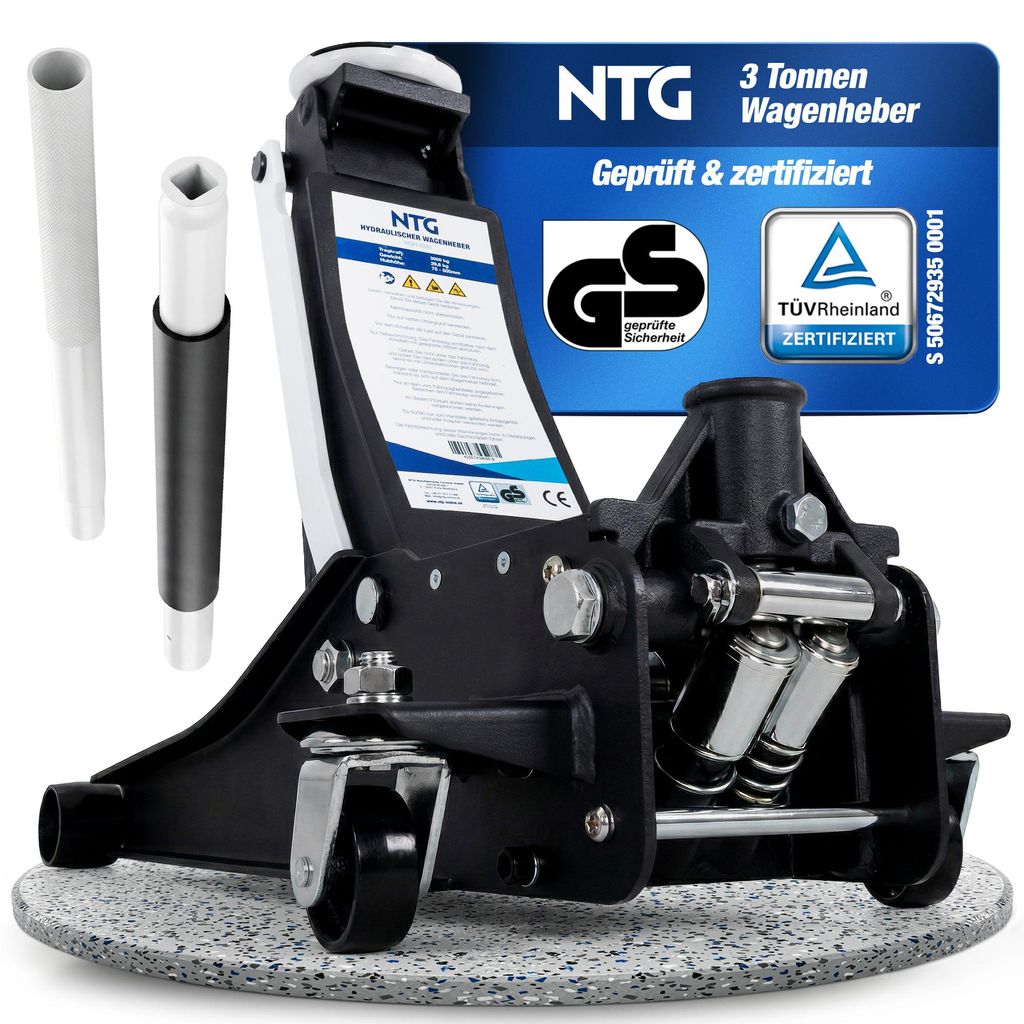 NTG HYDRAULISCHER WAGENHEBER 3T PRO – Flacher Wagenheber Hydraulisch mit Doppelzylinder – 75–505 mm Hubhöhe – NUR 29,6 KG SUV & PKW