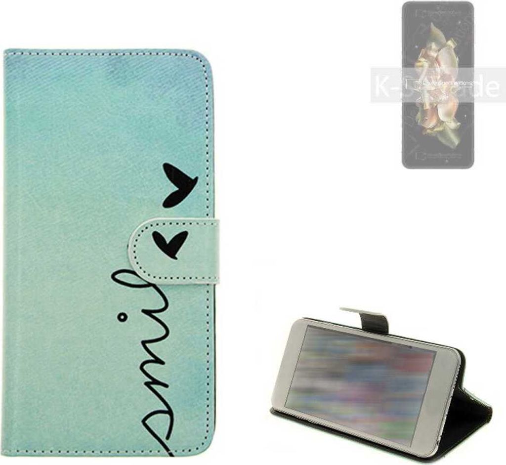 K-S-Trade Schutz Hülle Handy Hülle kompatibel mit Samsung W23 Flip Hülle Handyhülle cover bookstyle Etui Handyhülle ''smile'' türkis