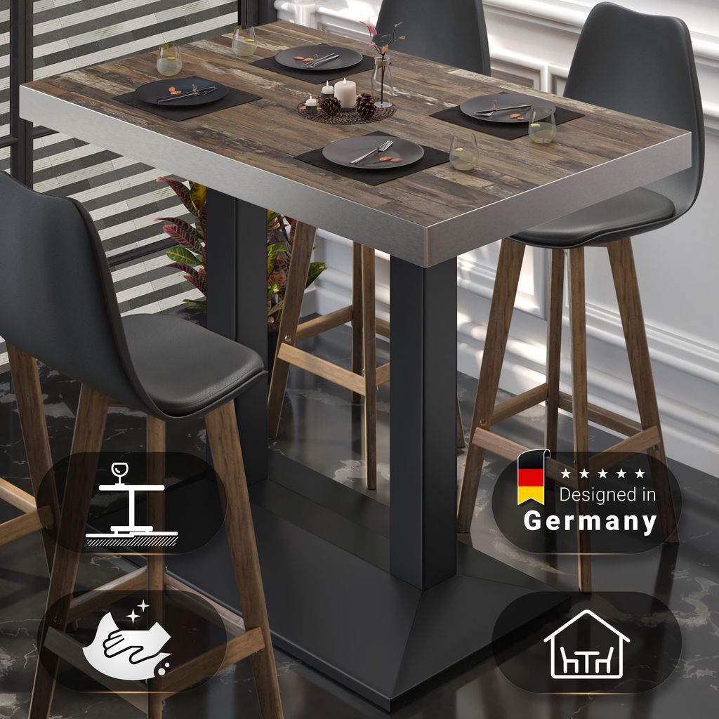 BPA | Bistro Stehtisch | 130 x 80 x 114 cm | Edelstahl Rand | Rechteckig | Vintage Old / Schwarz | Gastro Steh Tisch Restaurant