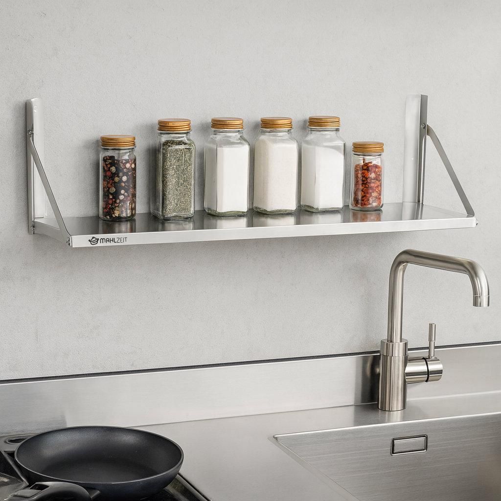 Mahlzeit Edelstahl Wandregal, 100 x 30 cm, Silber