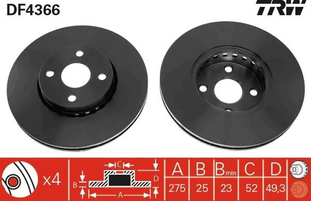 Disque de frein TRW DF4366 idéal pour entretien Toyota Corolla et Matrix
