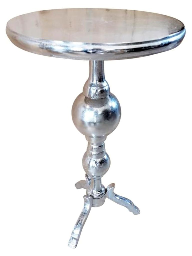 Moderner Couchtisch, Wohnzimmertisch, Beistelltisch aus Aluminium, rund, silber, 66 cm