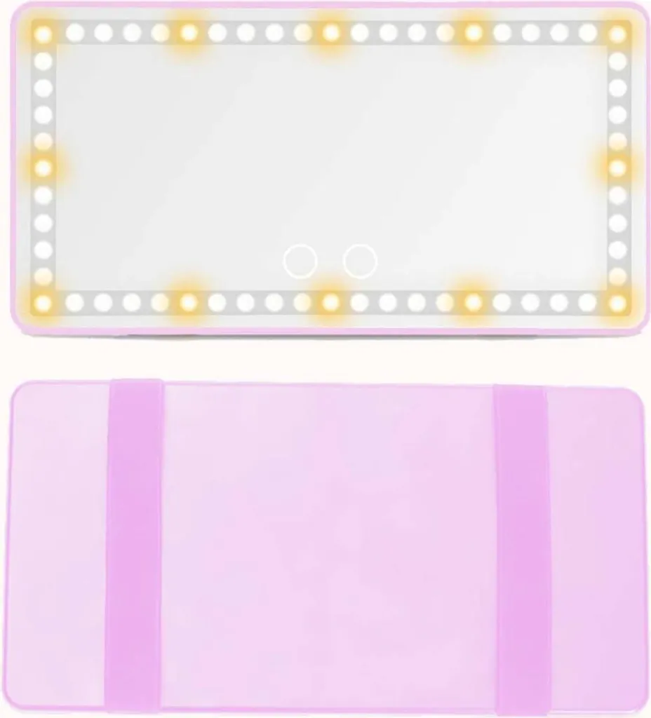 Miroir cosmétique LED pour voiture rechargeable rose avec fixations