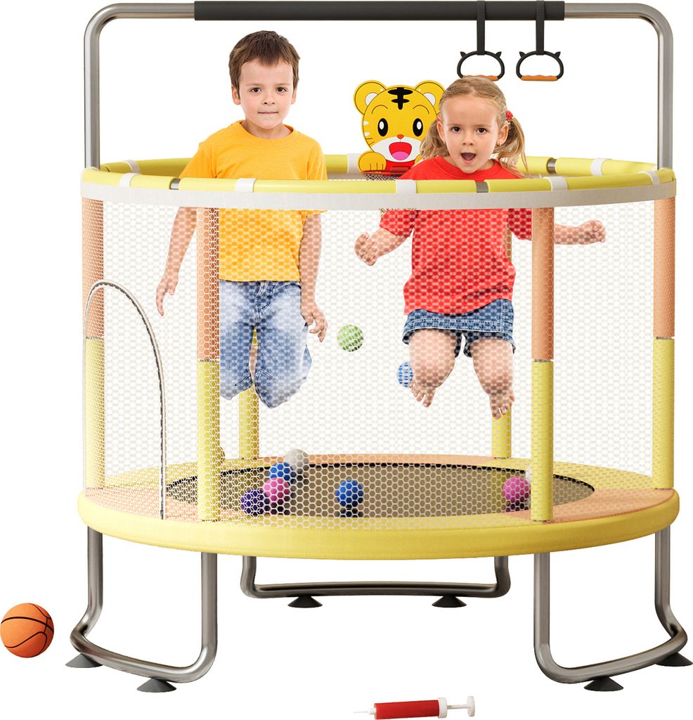 5FT Indoor Trampolin Masiunoz 5FT Kinder Trampolin - Mit Basketballkorb Und Sicherheitsnetz 440lb Kapazität Square House Trampolin