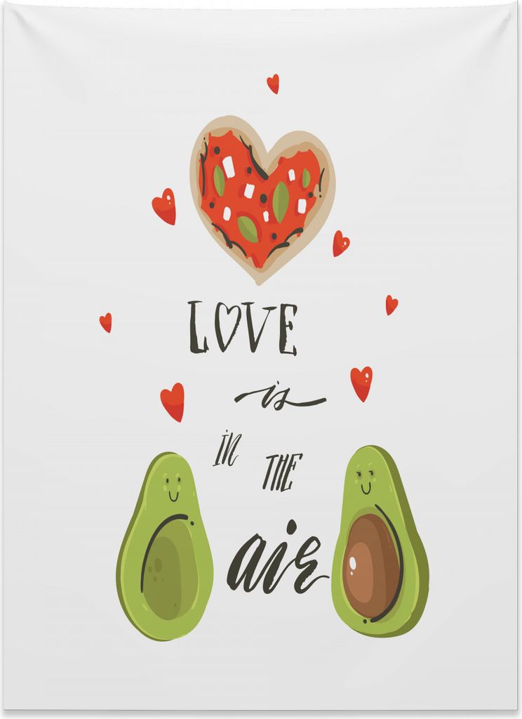 Abakuhaus Avocado Wandteppich, Valentine Fruit Paar aus Weiches Mikrofaser Stoff Kein Verblassen Klare Farben Waschbar, 110 x 150 cm, Mehrfarbig