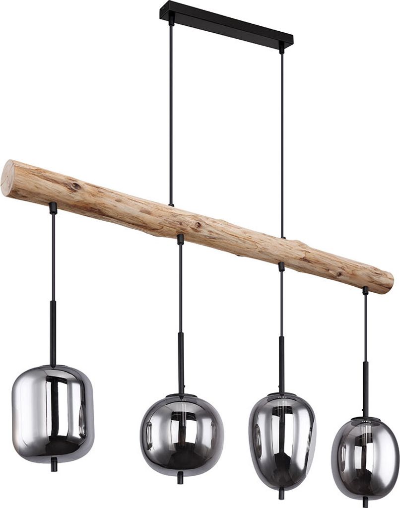 Hängeleuchte, Glasschirm, Holzoptik, braun, H 130 cm Produktbild 