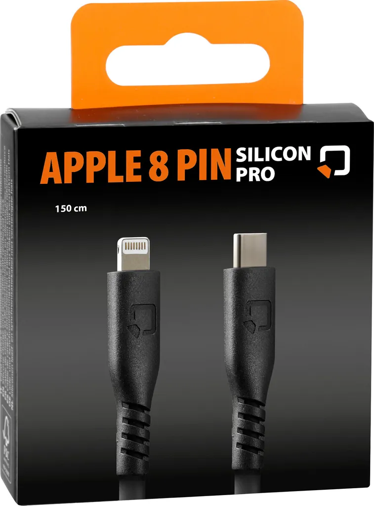 Cavo di ricarica e sincronizzazione in silicone Optiline da USB-C a Apple 8 pin, 150 cm - collo rinforzato - nero