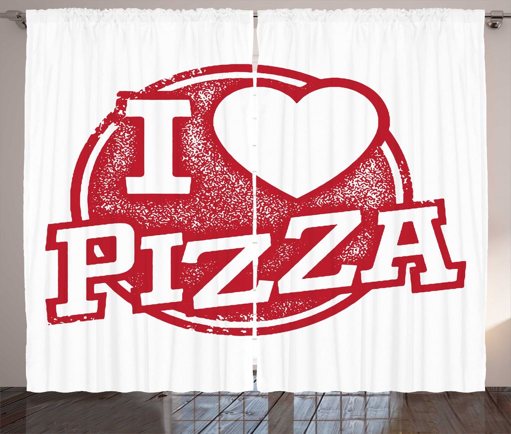 ABAKUHAUS Zitat Rustikaler Gardine, Grunge Love Pizza-Beschriftung, Schlafzimmer Kräuselband Vorhang mit Schlaufen und Haken, 280 x 175 cm, Vermil...