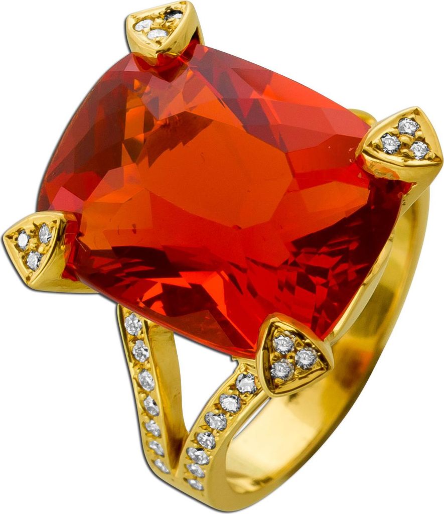 Feueropal Ring Gold 750 18K orangener Edelstein 18.5ct Brillanten 0.25ct 18