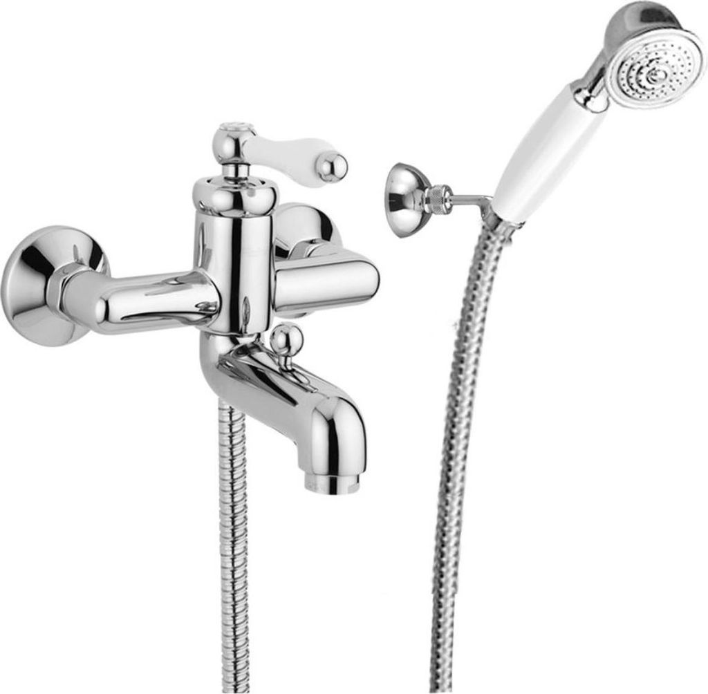 Luxus Aufputz-Einhebelmischer mit Duplex Brause Silber / Weiß - Luxus Badezimmer Badewannen Dusch Armatur