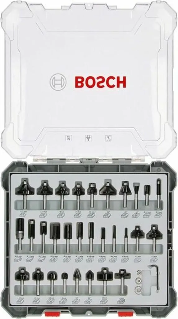 Coffret de 30 fraises Bosch pour défonceuse avec assortiment complet