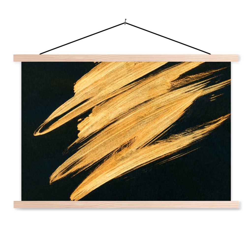 MuchoWow Textilposter Gold - Farbe - Streifen - Luxus - Abstrakt 60x40 cm mit holzfarbenen Rahmen - Bilder