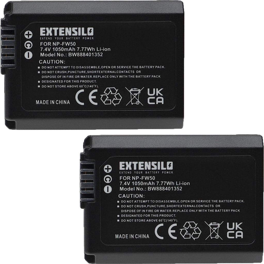 EXTENSILO 2x Akku kompatibel mit Sony ZV-E10, RX1R III Kamera (1050 mAh, 7,4 V, Li-Ion)