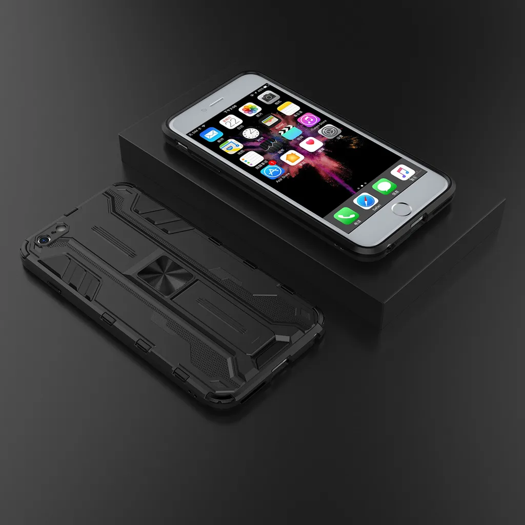 Custodia per iPhone 6 Plus / 6s Plus a doppio strato in PC e TPU con paraurti e supporto nero - 2