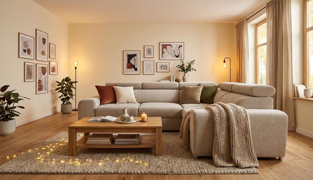 Wohnero24 - Höchste Qualität - Modernes Ecksofa PAVONE 2 - 260 x 193 cm – Chenille Stoff – Schlaffunktion 190 x 125 cm & Bettkasten - Beige&H...