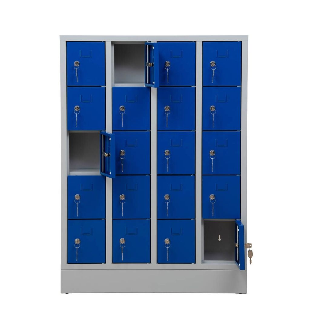 Gürkan Schließfachschrank lichtgrau, enzianblau 111037, 20 Schließfächer 80,0 x 15,0 x 110,0 cm