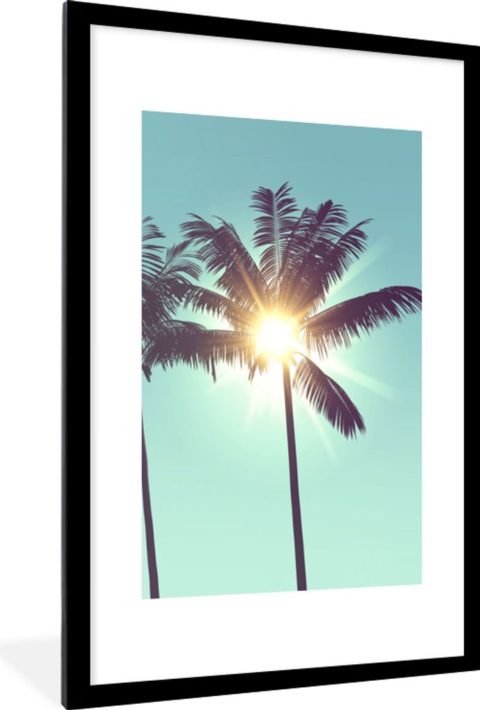 MuchoWow Gerahmtes Poster Palmen - Sommer - Sonne 60x90 cm - Poster mit Schwarzem Bilderrahmen Wandposter Rahmen Foto Bilder - Dekoration - Wandp...