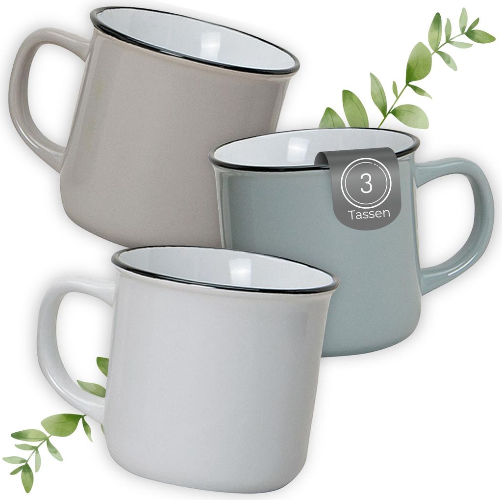 Kaffeetassen Set Natur, 3er Set Keramik-Tassen, für 300 ml