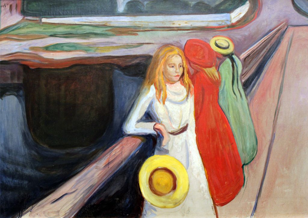 Legendarte - Kunstdruck auf Leinwand - Die Mädchen auf der Brücke Edvard Munch - Wanddeko, Canvas cm. 50x70