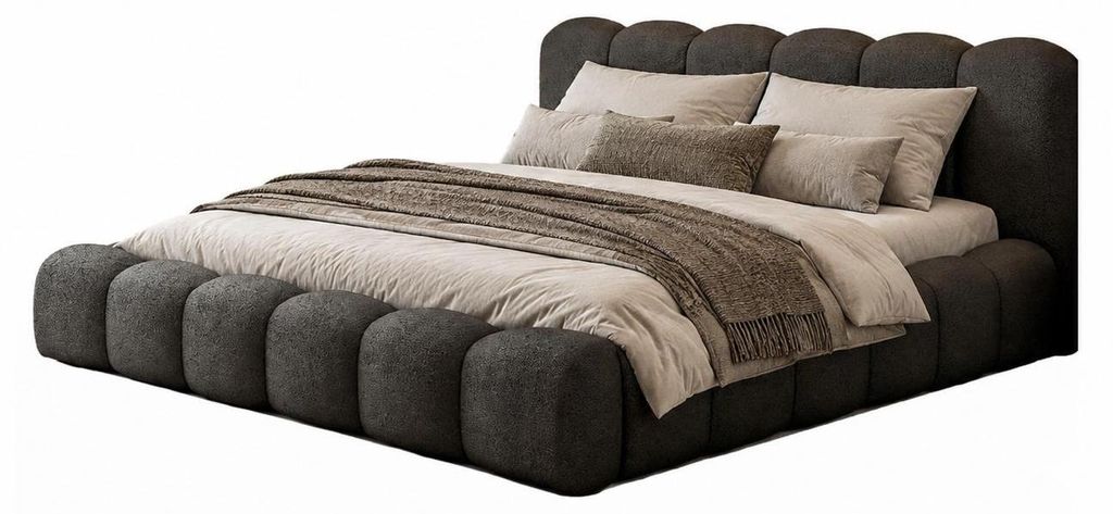 Möbae Montello Polsterbett Graphit 242x192x33 cm mit Metallrahmen Bouclé Bett Stoff Quelle 92 Teddy Stoff modernes Schlafzimmerbett Designbett mi...
