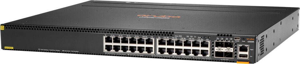 HPE Aruba 6300M - Switch - L3 - managed - 24 x 10/100/1000 (PoE+) + 4 x 1 Gigabit / 10 Gigabit / 25 Gigabit / 50 Gigabit SFP56 (Uplink / Stacking) ...