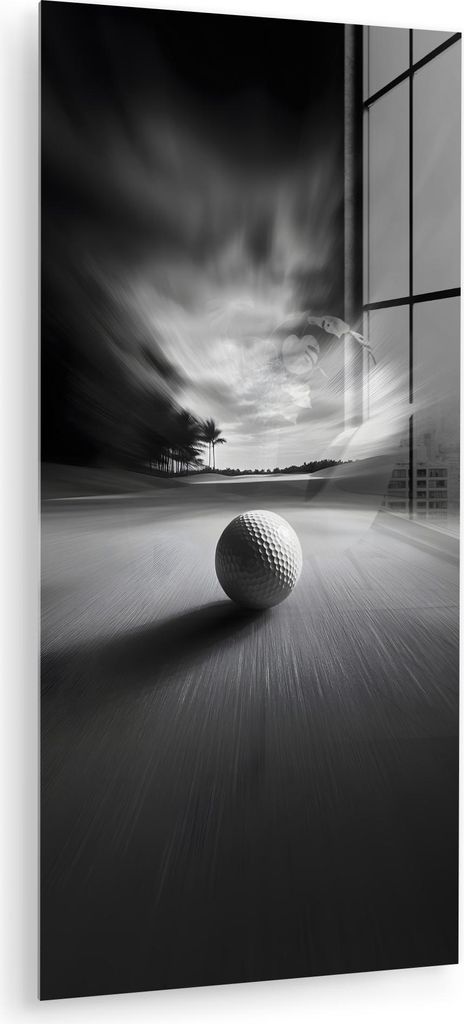 MuchoWow Glasbilder - Bilder auf Wandbild - Foto auf Glas Golfball - Unscharf - Schwarz 40x80 cm Wanddekoration aus Glas - Acrylglasbild - Acrylbil...