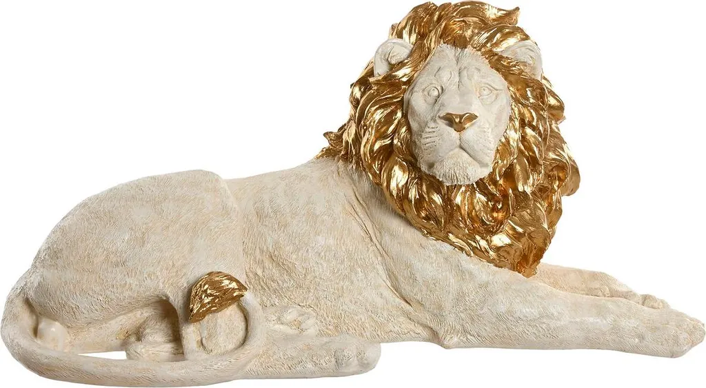 Grande Figurine Lion Home ESPRIT Blanc et Or - Résine Chic 80x36cm